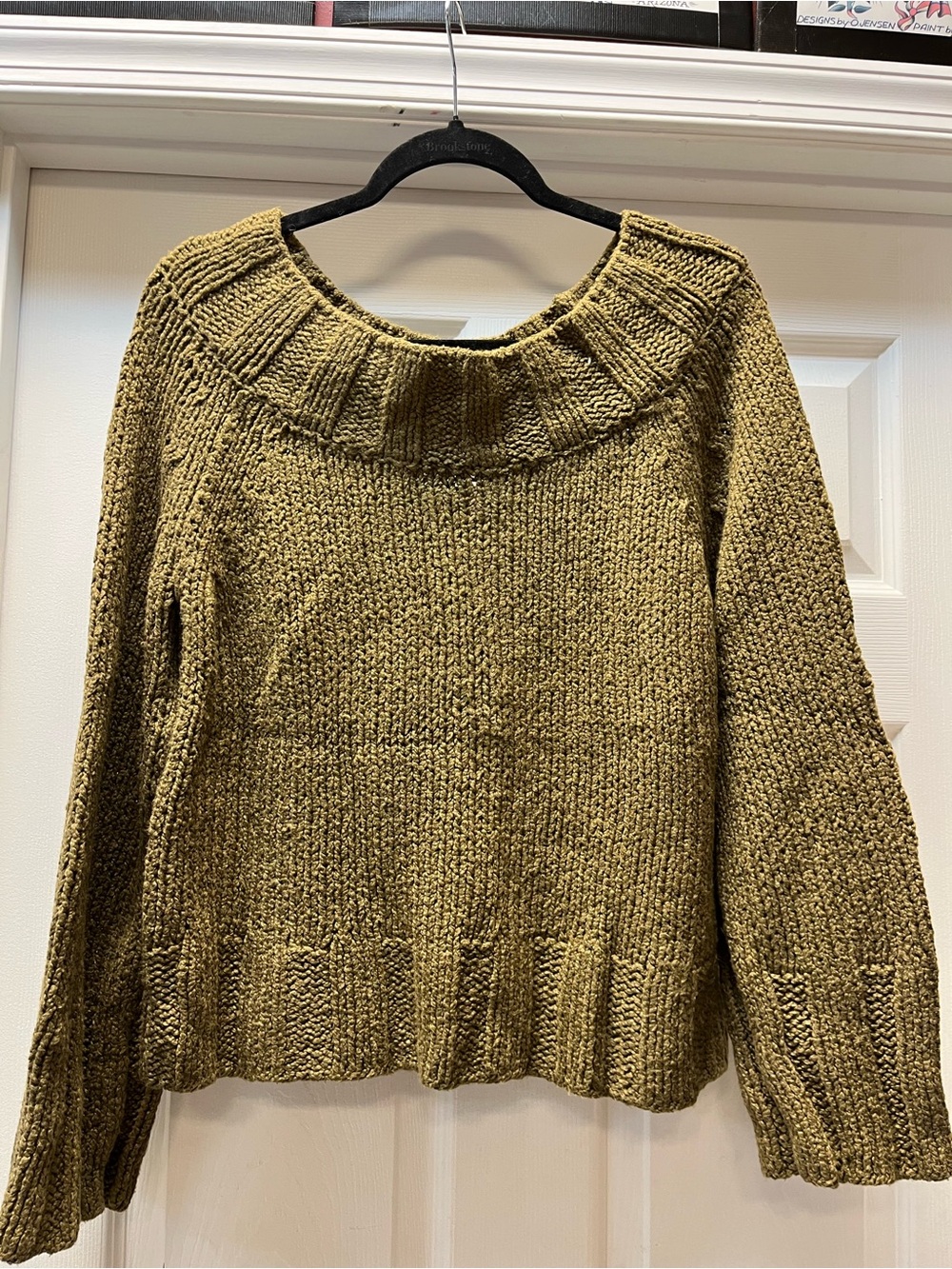 Free People Olive Green Ribbed Crewneck Sweater